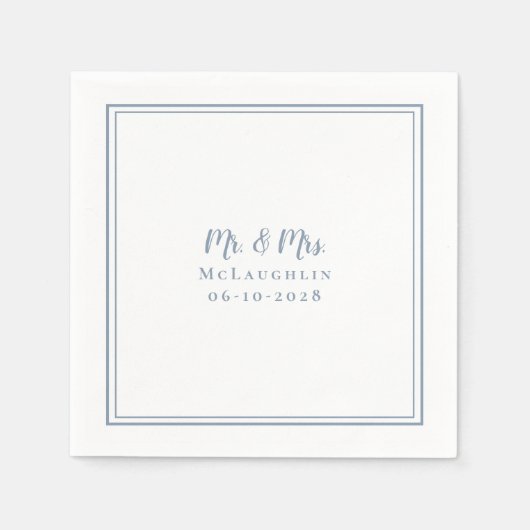 ミセス・カップル・エレガントな結婚式名日付ダスティブルー スタンダードカクテルナプキン (正面)