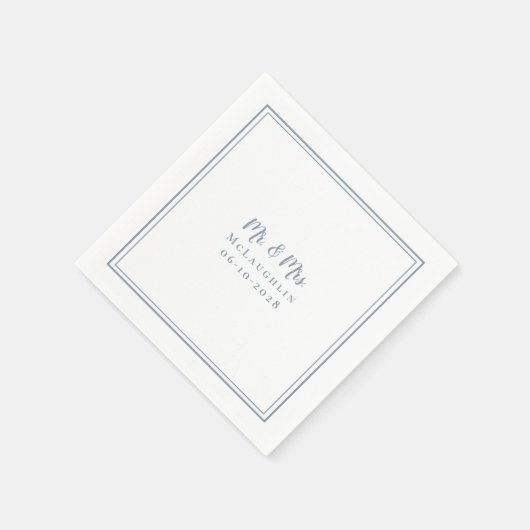 ミセス・カップル・エレガントな結婚式名日付ダスティブルー スタンダードカクテルナプキン (角)