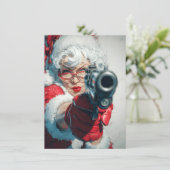 ミセス・クラウスは銃を持っている 面白いクリスマスカード シーズンカード (スタンド正面)