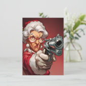 ミセス・クラウスは銃を持っている 面白いクリスマスカード シーズンカード (スタンド正面)