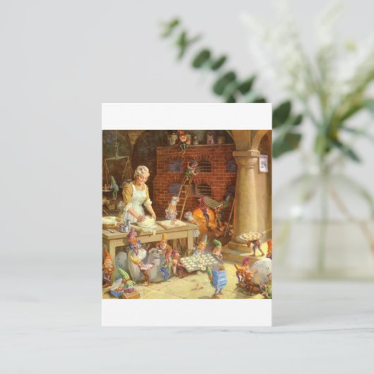 ミセス・クロースがサンタの小妖精や小人とクッキーを焼く! シーズンポストカード (スタンド正面)