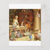 ミセス・クロースがサンタの小妖精や小人とクッキーを焼く! シーズンポストカード (正面)