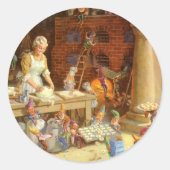 ミセス・クロースがサンタの小妖精や小人とクッキーを焼く! ラウンドシール (正面)