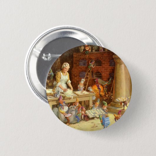 ミセス・クロースがサンタの小妖精や小人とクッキーを焼く! 缶バッジ (正面&裏面)