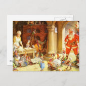 ミセス・クロースと小妖精や小人がクリスマスクッキーを焼く シーズンポストカード (正面/裏面)