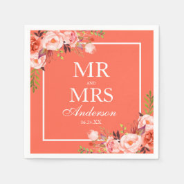 ミセス・コーラル・フローラ・ホワイト結婚ズ スタンダードカクテルナプキン