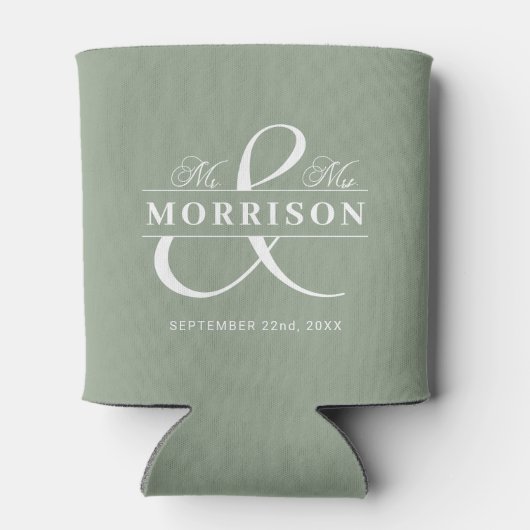 ミセス・セージ・グリーン・結婚式の引き出物 缶クーラー