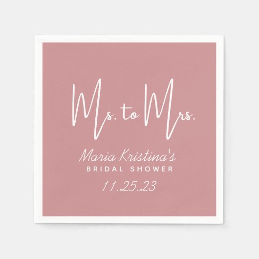 ミセス・トゥ・ミセス・ブライダルシャワー・プース・ピンク書道 スタンダードカクテルナプキン (正面)