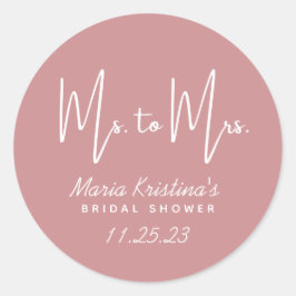 ミセス・トゥ・ミセス・ブライダルシャワー・プース・ピンク書道 ラウンドシール