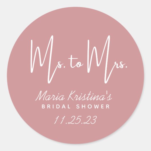 ミセス・トゥ・ミセス・ブライダルシャワー・プース・ピンク書道 ラウンドシール (正面)