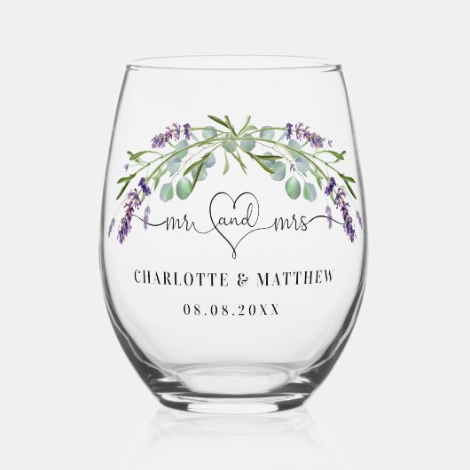 ミセス・ニュー結婚ラベンダ結婚ーの ステムなしワイングラス (正面)