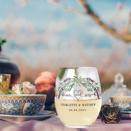 ミセス・ニュー結婚ラベンダ結婚ーの ステムなしワイングラス