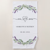 ミセス・ニュー結婚ラベンダ結婚ーの ビーチタオル (正面)