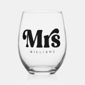 ミセス・ネーマー任意の色レトロフォント結婚ズ ステムなしワイングラス (正面)