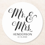 ミセス・ネーム結婚ズ ラウンドペーパーコースター<br><div class="desc">新婚パーソナライズされた者に最適なエレガント「ミスター&ミセス」デザインで、コースターにtouchを追加！</div>