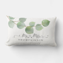 ミセス・ネーム・スクリプトアート・グリーン・ユーカリ ランバークッション