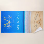 ミセス・ビーチ結婚式・ハートズ・サンド・ファミリー・モノグラム ビーチタオル (正面)