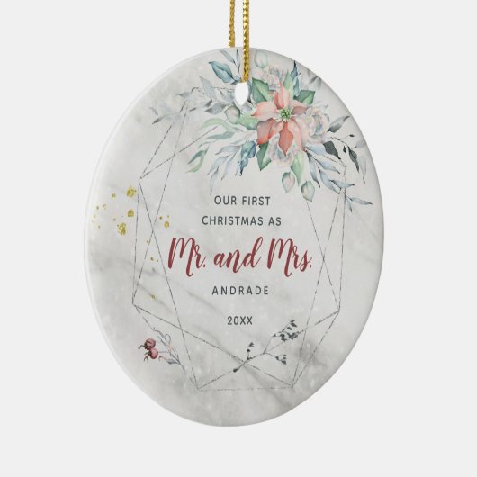 ミセス・ファースト・ク結婚したリスマス初の新婚写真 セラミックオーナメント (右)