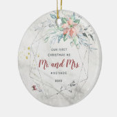 ミセス・ファースト・ク結婚したリスマス初の新婚写真 セラミックオーナメント (左)