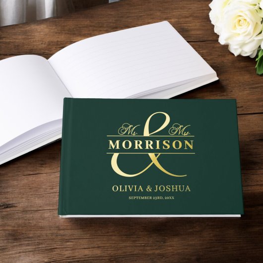 ミセス・フォト・エメラルド・グリーン・エレガント・ウェディング・金ゴールド ゲストブック