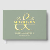 ミセス・フォト・セージ・グリーンモダンの結婚金ゴールド ゲストブック (正面)