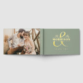 ミセス・フォト・セージ・グリーン・エレガント・ウェディング・金ゴールド ゲストブック (全面)