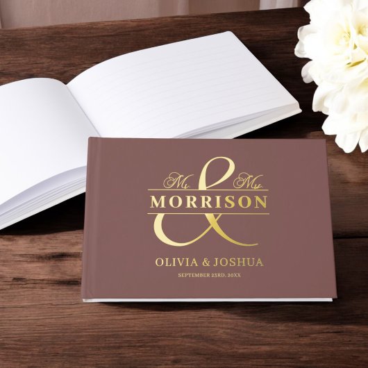 ミセス・フォト・テラコッタエレガントな結婚式金ゴールド ゲストブック