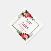 ミセス・フローラ・バーグンディ・ボホ結婚の スタンダードカクテルナプキン (角)