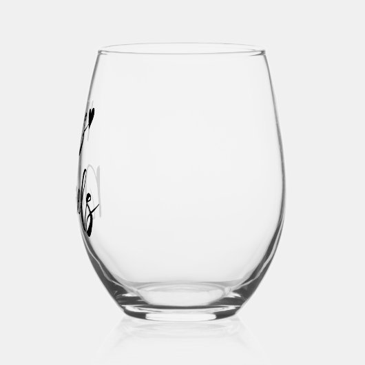 ミセス・ブライドはブラック・タイポグラフィとハート結婚の ステムなしワイングラス (左)