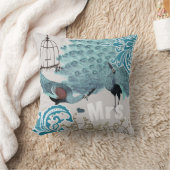 ミセス・ブライドティール（緑がかった色）ダマスクヴィンテージ孔雀バードケージ クッション (ブランケット)