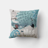 ミセス・ブライドティール（緑がかった色）ダマスクヴィンテージ孔雀バードケージ クッション (裏面)