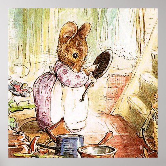 『ミセス・マウスがポットとパンを片付ける』 Beatrix Potter ポスター (正面)