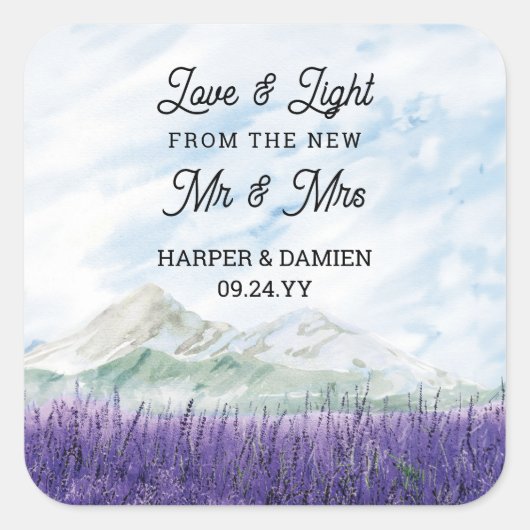 ミセス・マウンテン・ラベンダー結婚式の引き出物 スクエアシール (正面)