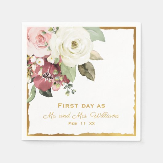 ミセス・ミセスのフローラとして1日目のムーヴピンク結婚ホワイト スタンダードカクテルナプキン (正面)