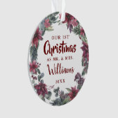 ミセス・ミセスの初めてのクリスマスフローラカップル写真 オーナメント (正面)