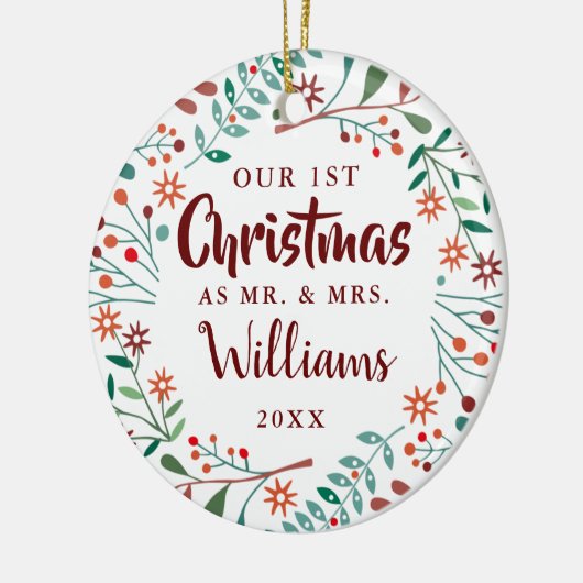 ミセス・ミセス初めてのクリスマスホリデーフローラ写真 セラミックオーナメント (左)