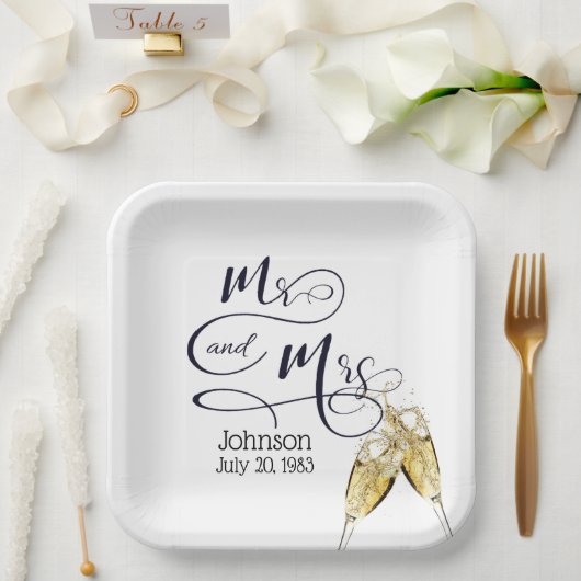 ミセス・ミセス・アニバーサリー・シャンパントースト ペーパープレート (ウェディング)