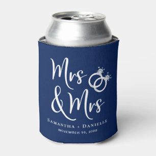 ミセス&ミセス・レズビアン・ネービー・ブルー・結婚式の引き出物 缶クーラー