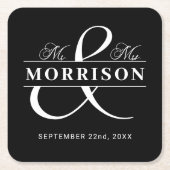 ミセス・モノグラム・白黒結婚ズ スクエアペーパーコースター (正面)