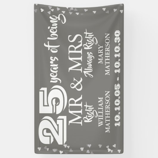 ミセス・ライトおもしろい25周年記念シルバーハート 横断幕 (縦)