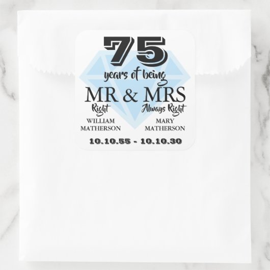 ミセス・ライト・おもしろい・ダイヤモンド75周年記念 スクエアシール (バッグ)