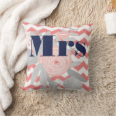 ミセス・リップネイビーコーラルグレーボーホティール（緑がかった色）フローラ クッション (ブランケット)