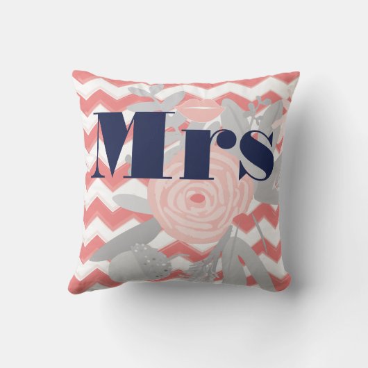 ミセス・リップネイビーコーラルグレーボーホティール(緑がかった色)フローラ クッション (裏面)