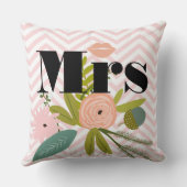 ミセス・リップピンキーピーチグジグザググリーンティール（緑がかった色）フローラ クッション (裏面)