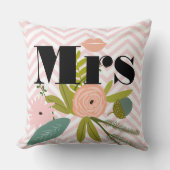 ミセス・リップピンキーピーチグジグザググリーンティール（緑がかった色）フローラ クッション (正面)