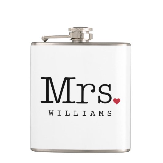 ミセス・ヴィンテージ・ブラックパーソナライズされたズ結婚・モノグラム フラスク (正面)