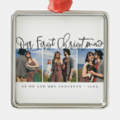 ミセス・初めてのクリスマスのシックなシンプル写真 メタルオーナメント (正面)