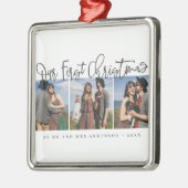 ミセス・初めてのクリスマスのシックなシンプル写真 メタルオーナメント (左)