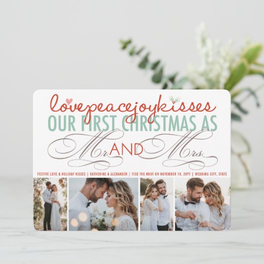 ミセス・初めてのクリスマス・フォト・コラージュ結婚ズ シーズンカード (スタンド正面)
