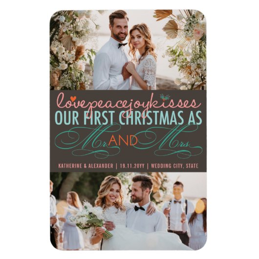 ミセス・初めてのクリスマス・フォト・コラージュ結婚ズ マグネット (縦)